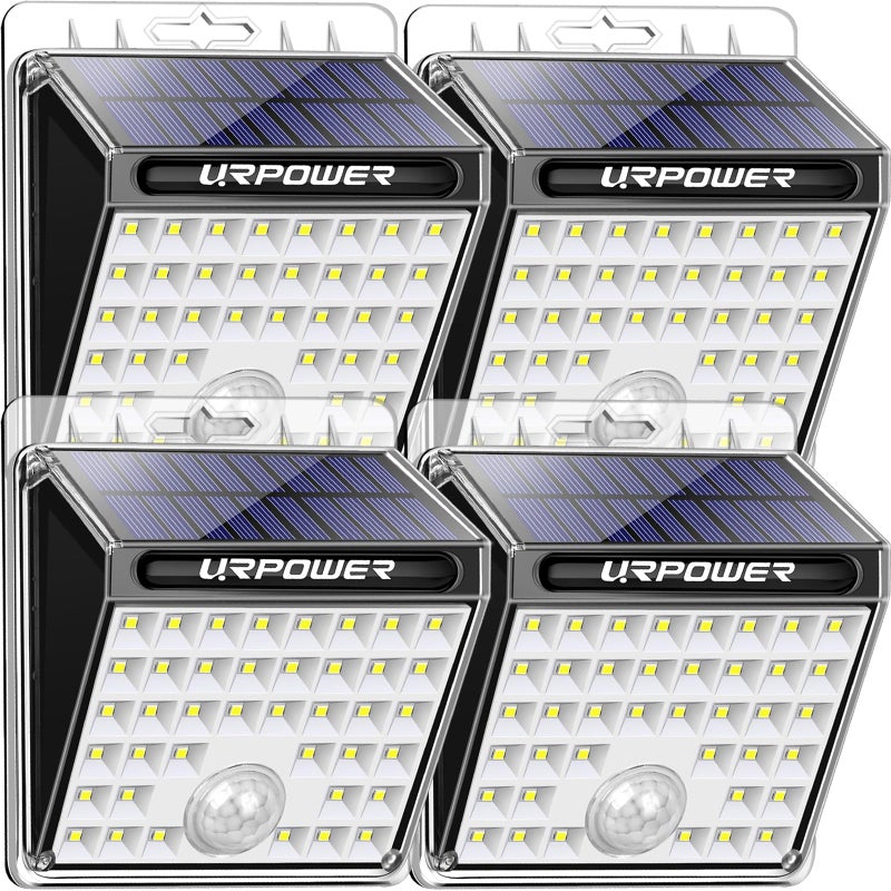 URPOWER أضواء شمسية خارجية من URPOWER، 40 LED أضواء أمان بحساس حركة، أضواء فيض شمسية مقاومة للماء، أضواء خارجية تعمل بالطاقة الشمسية للحديقة، السياج، السطح، الفناء، المرآب (4 عبوات) - Image 1